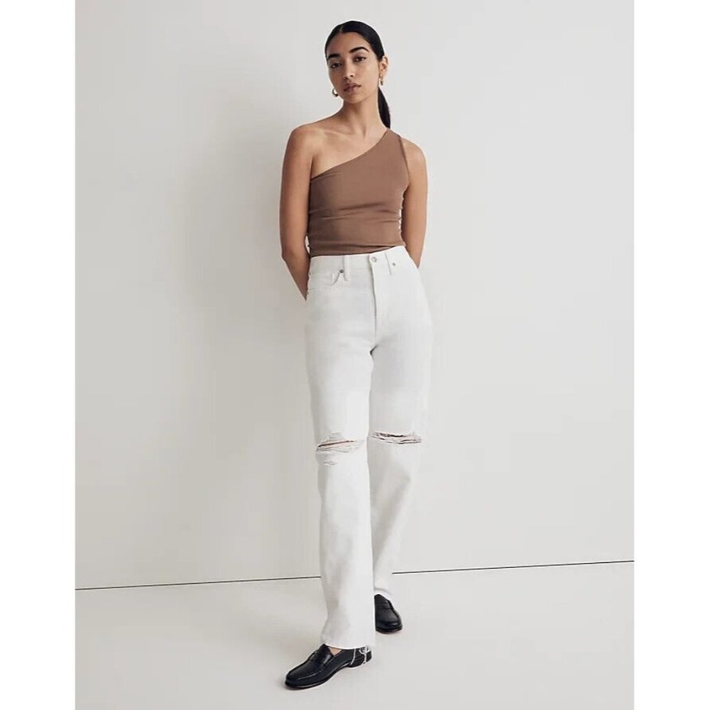 Madewell Womens Baggy Straight Distressed Jean Tile White‎ Size 30